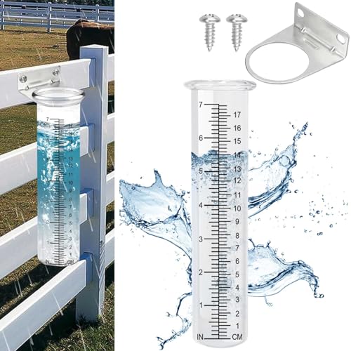 7" Capacity Rain Gauge Outdoor with Stainless Steel Mounting Rack Holder, Wall Mount Hanging Rain Measure Gauge for Yard,Post Mount Rain Gauge Large Rain Gauge Outdoor for Home Yard Garden