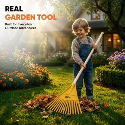 Superio Kids Leaf Rake, 34-Inch Lawn & Garden Rake with Hardwood Handle and Durable Plastic Head, Leaf Cleanup Tool, Yellow 2 Pack - color: Yellow