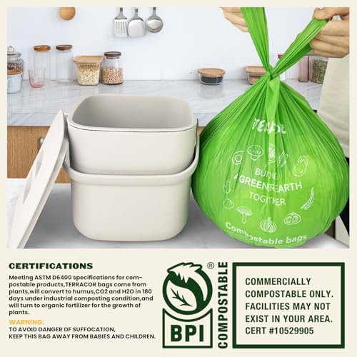 Compost Bags, Handle Tie Food Scrap Bags 3 Gallon,100 Count,Certified by BPI and ASTM D6400, Kitchen Compost Bin Compatible - color: 3gallon,100count