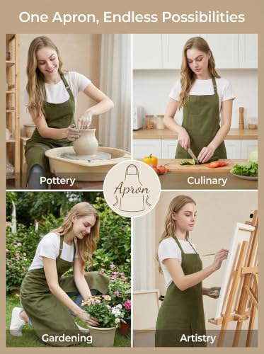 Molaxhome Split Pottery Apron with 3 Pockets Unisex with Adjustable Strap - color: Green