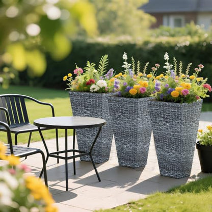 Outsunny 24 in Taper Tall Planters for Outdoor Plants Set of 3, Gray - color: Gray