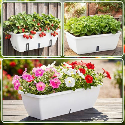 8 Pcs 24 Inch Plastic Window Boxes Planters, White - color: White