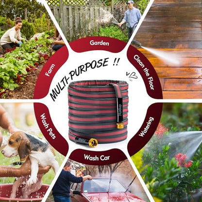 Flexible & Lightweight Garden Hose 25 FT - color: Gray/Red, size: 25 FT