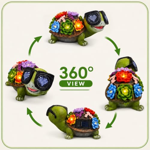 Solar Turtle Garden Statue with Heart-Shaped LED Sunglasses, Light Up - color: Green Turtle Statue