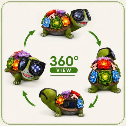 Solar Turtle Garden Statue with Heart-Shaped LED Sunglasses, Light Up - color: Green Turtle Statue