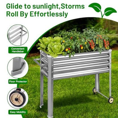 Land Guard 2 Pack Galvanized Raised Garden Bed with Legs & Wheels, 36×12×32in Metal Elevated Raised Planter Box for Backyard, Patio, Balcony, 300lb Capacity, Silver - color: Silver, size: 36×12×32in (2-Pack)