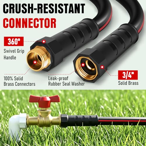 Heavy Duty Garden Hose 50ft, NON-EXPANDABLE Flexible Water Hose, Kink Resistant Lightweight Hybrid Hose, Leakproof Hose Male to Female Fittings - color: Black+Red, size: 50ft