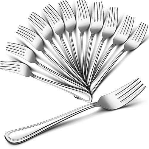 Dinner Forks Set of 12, E-far 7.9 Inch Stainless Steel Forks for Home, Kitchen or Restaurant, Non-toxic & Mirror Polished, Easy to Clean & Dishwasher Safe - size: 7.9 Inches - Lines