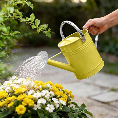 Metal Watering Can for Outdoor Plants, 1.7 Gallon Yellow Garden Watering Can for Flower, Houseplants, Galvanized Finish - color: Yellow-new