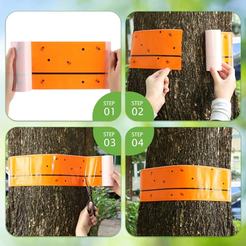 12 Rolls Spotted Lantern Fly Tree Trap 30 Feet Each Roll Lanternfly Tree Outdoor Fruit Fly Sticky Strips Paper Insect Sticky Barrier Trunk Wraps to Protect Plant, Lawn, Garden(Orange) - color: Orange