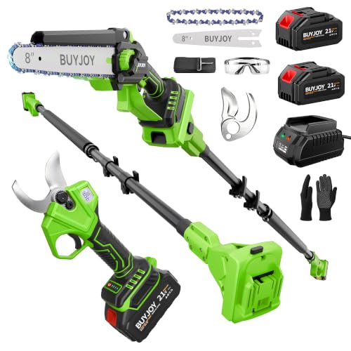 BUYJOY 4-in-1 Electric Pruning Shears & 8 Inch Pole Saw Combo - color: Green-black
