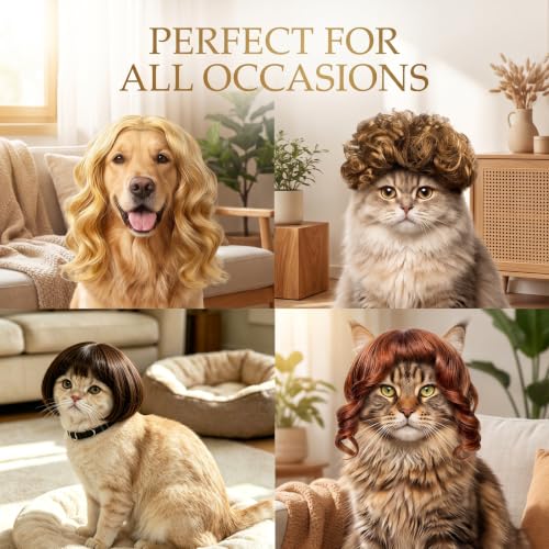 6 Pack Funny Cat and Dog Wig - color: Brown and Black