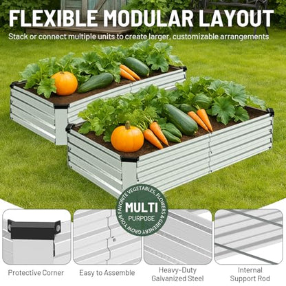 2 Pack 8x4x1FT Galvanized Metal Raised Garden Bed Kit for Vegetables, Herbs, Open-Bottom Large Capacity Outdoor Planter Box Gardening Stakes, Silver - size: 8x4x1FT(2PCS)