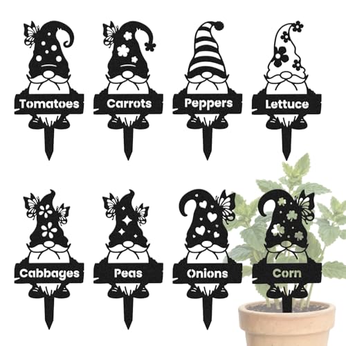 CUTHOLLOW 8PCS Gnome Vegetable Garden Plant Markers, Metal Plant Labels - style: Gnome with Vegetable