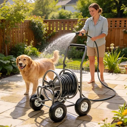 250ft Heavy Duty Hose Reel Cart with 4 Wheels, 5/8" Hose Capacity - color: Gray