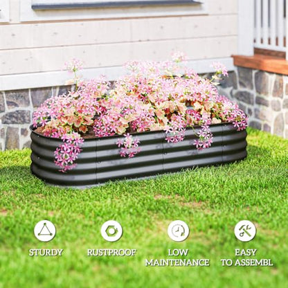 Outsunny 5' x 2' x 1' Galvanized Raised Garden Bed Kit, Dark Gray - color: Dark Gray, size: 5' x 2' x 1'