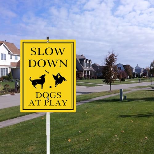 Slow Down Dogs at Play Yard Sign with Stake Dog Pets Crossing Safety Signs Rustproof Reflective Aluminum Caution Drive Slowly Watch for Dogs Sign for Street Neighborhoods - color: B11