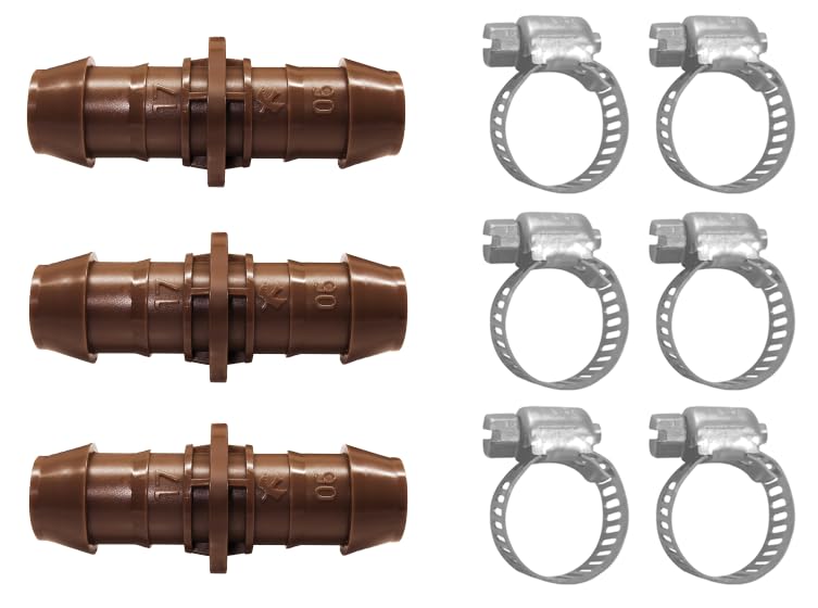 LECTO Universal 5/8", 1/2", .700" Drip Line Repair & Extension Kit – 3 Pack Plastic Couplers with 6 Stainless Steel Hose Clamps - style: Coupler