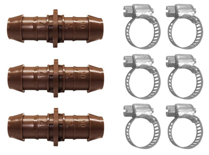 LECTO Universal 5/8", 1/2", .700" Drip Line Repair & Extension Kit – 3 Pack Plastic Couplers with 6 Stainless Steel Hose Clamps - style: Coupler