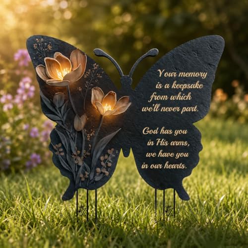 2D Flat Acrylic Butterfly Memorial Garden Stake, Sympathy Grave Marker with Glowing Floral Print, Waterproof Outdoor Cemetery Decor for Loss of Loved One - color: Butterfly Memorial