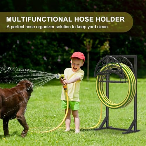 Heavy Duty Garden Hose Holder with Storage Basket - color: Matte Black