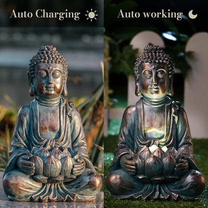TERESA'S COLLECTIONS Meditating Buddha Solar Resin Garden Statue 7.1" - size: Medium