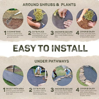 Dewitt Pro-5 Weed Barrier Fabric 5 oz, 5 x 250 Feet – Heavy-Duty Woven Landscape Ground Cover Mat for Raised Garden Bed, Greenhouse Gardening, Outdoor Landscaping, and Commercial Planting - size: 1 Pack, style: 5' x 250'