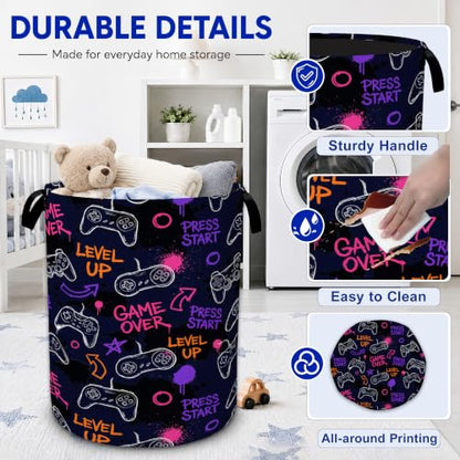 Video Game Laundry Basket,Gamer Controller Collapsible Laundry Hamper with Handles, Waterproof Oxford Cloth Clothes Storage Bin for Bedroom Bathroom Nursery, 20 x 16 in - color: Video Game, Gamer Controller