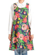 Cozy Adjustable Cross Back Aprons for Women with Pockets Cotton Linen Cooking Kitchen Baking - color: Red Tulips
