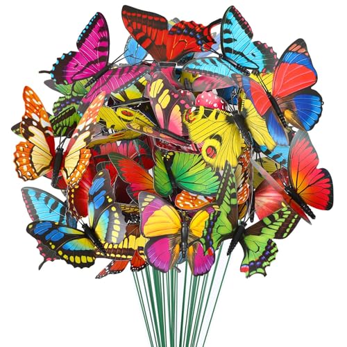 Augshy 75 Pcs Butterfly Decoration Stakes Garden Butterfly Wing Width 3.5in Ornaments for Indoor/Outdoor Christmas Decor - style: Single Layer