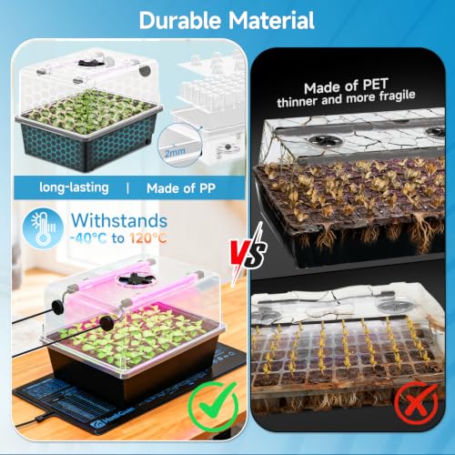 Hon&Guan 30-Cell Seed Starting Kit with Heat Mat and LED Grow Lights - size: 1 Pack