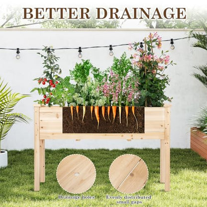 Raised Garden Bed with Legs, 48x24x30 inch Wood Elevated Planter with Protective Liner for Vegetable Flower Herb, Outdoor Planter Box Kit for Balcony Patio Backyard, Natural - size: 48x24x30 in, style: Natural-Single