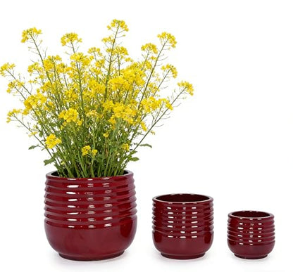 Ceramic Plant Pots with Drainage Hole, 8/11/15 Inch, Red