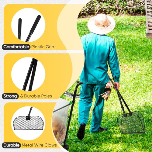 AugFir Leaf Grabber Rake, Long Handle Metal Leaf Picker Upper, Efficient and Labor-Saving Yard Rake Leaves Grabber for Garden Cleaning No Bending Over