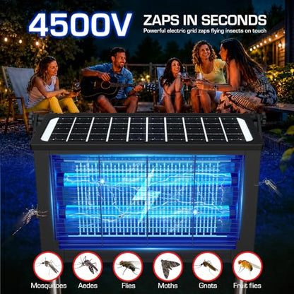 Solar Bug Zapper Outdoor with Dual Solar Panels, 4500V Mosquito Zapper - color: Black