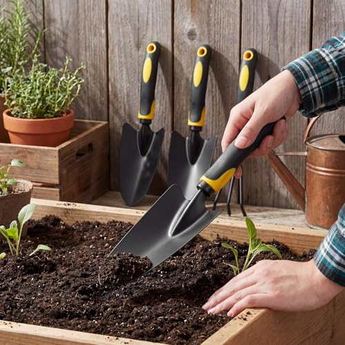 Yaocom 12 Pcs Garden Shovel Aluminum Alloy Heavy Duty Trowel Small Digging Shovels Metal Hand Trowel Spade with Soft Handle for Garden Lawn Yard Planting Tool (Large Shovel,Yellow) - color: Yellow, size: Large Shovel