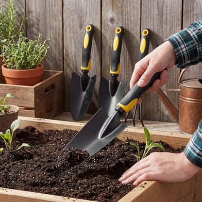 Yaocom 12 Pcs Garden Shovel Aluminum Alloy Heavy Duty Trowel Small Digging Shovels Metal Hand Trowel Spade with Soft Handle for Garden Lawn Yard Planting Tool (Large Shovel,Yellow) - color: Yellow, size: Large Shovel