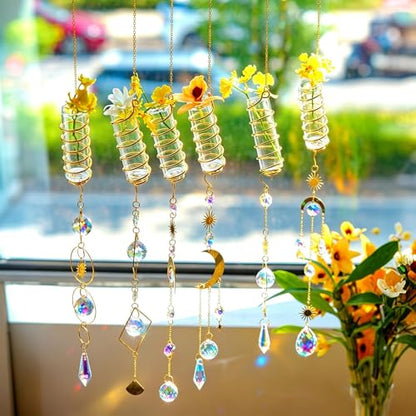6Pcs Crystal Suncatchers with Propagation Stations Glass Wall Planters - color: Golden-6pcs