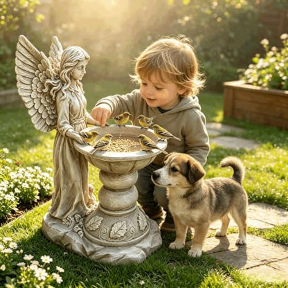 15.35" Angel Bird Bath Statue, Resin Garden Sculpture - color: Angel Bird Bath