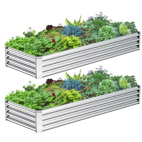 2PCS 8x2x1FT Galvanized Raised Garden Bed, Galvanized Planter Raised Garden Boxes Outdoor, Large Metal Raised Garden Beds for Vegetables-Silver - color: Silver, size: 8x2x1(2PCS)