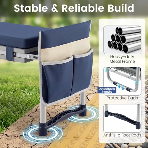 IRONMAX Garden Kneeler and Seat with 14" L×11" W EVA Kneeling Pad, Blue - color: Blue, size: 14"L×11"W