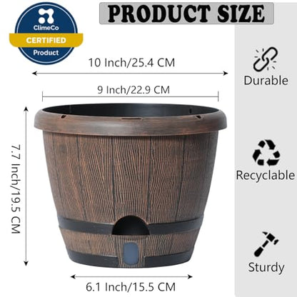 Sun-E 10" Self-Watering Whiskey Barrel Planters 3 Pack for Indoor Outdoor - color: Mix Colour Set