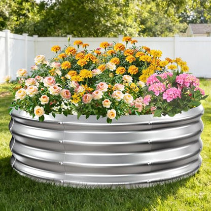 TBMLC 1FT Tall Heavy-Duty 3FT Diameter Round Steel Rised Garden Bed Silver - color: Silver, size: 36" Diameter X 12" Tall