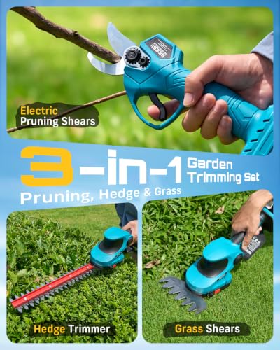 SEESII 3-in-1 Cordless Hedge Trimmer, Grass Shear & Electric Pruning Shears - color: Seesii Blue