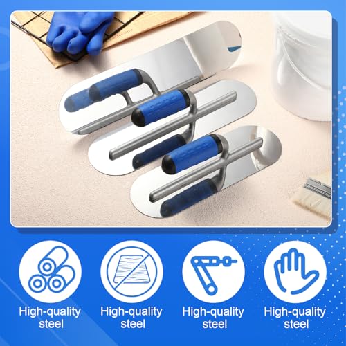 Lasnten 3 PC Stainless Steel Pool Trowel Set Concrete Tools,Blue