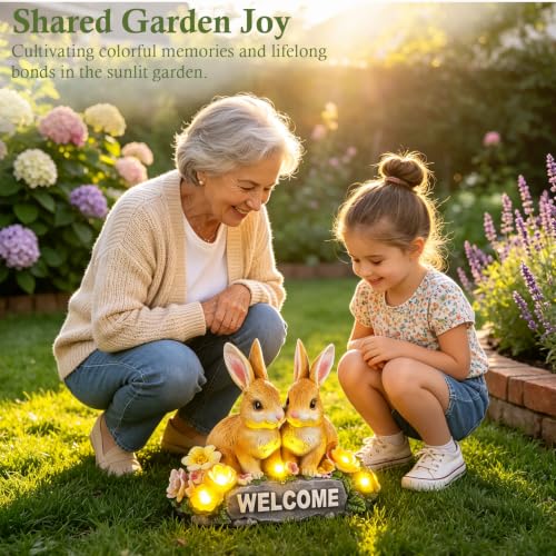 Solar Rabbit Garden Statue 5.9" Resin Bunny Statue with Welcome Sign - style: Rabbit