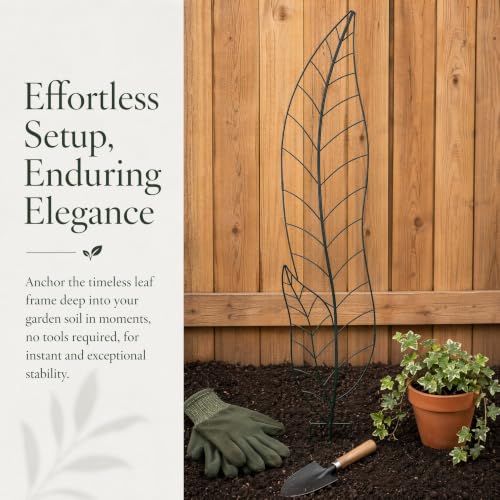 Oversize Leaf Metal Trellis, Tall Robust Plant Support Structure - color: leaf