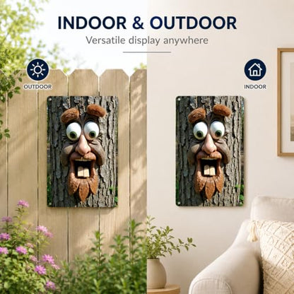 8x12 Inch Tree Face Metal Sign - color: The surprised tree face