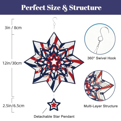 Patriotic Wind Spinner, Red White Blue Star Kinetic Wind Sculpture - color: Star