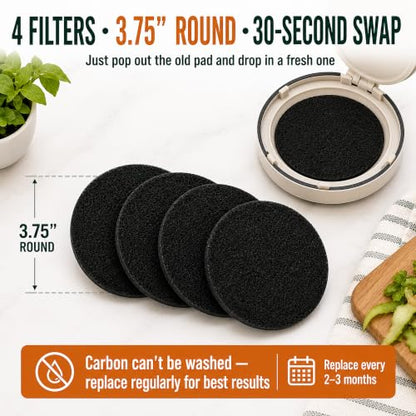 3.75 Inch Charcoal Compost Bin Filter - 4 Pack Countertop Replacement Set 3.75 Inch Round Activated Charcoal Filters, Four Pack, Drop in Replacement, Odor Control, Countertop Bin, Kitchen Use